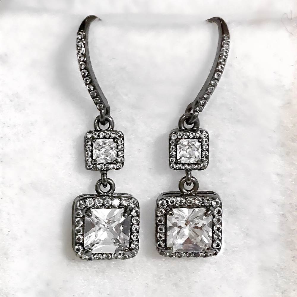 Betsey Johnson Hematite/Crystal Drop Earrings